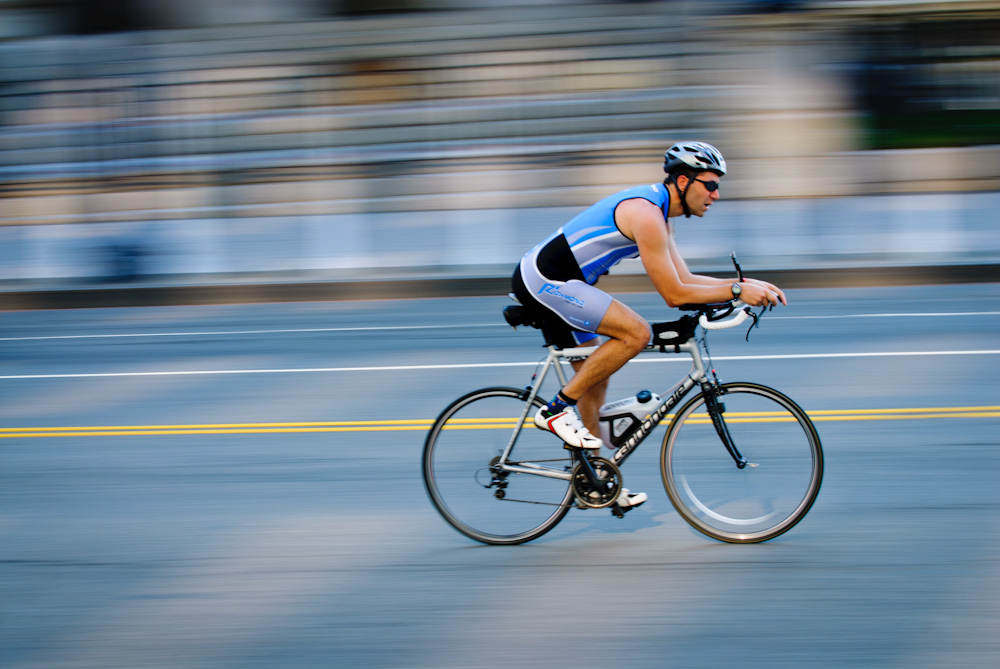 Bicyclist competing in Washington DC triathlon, 2010.