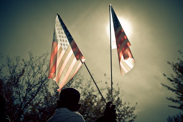 american flags at the rally for sanity, 2010