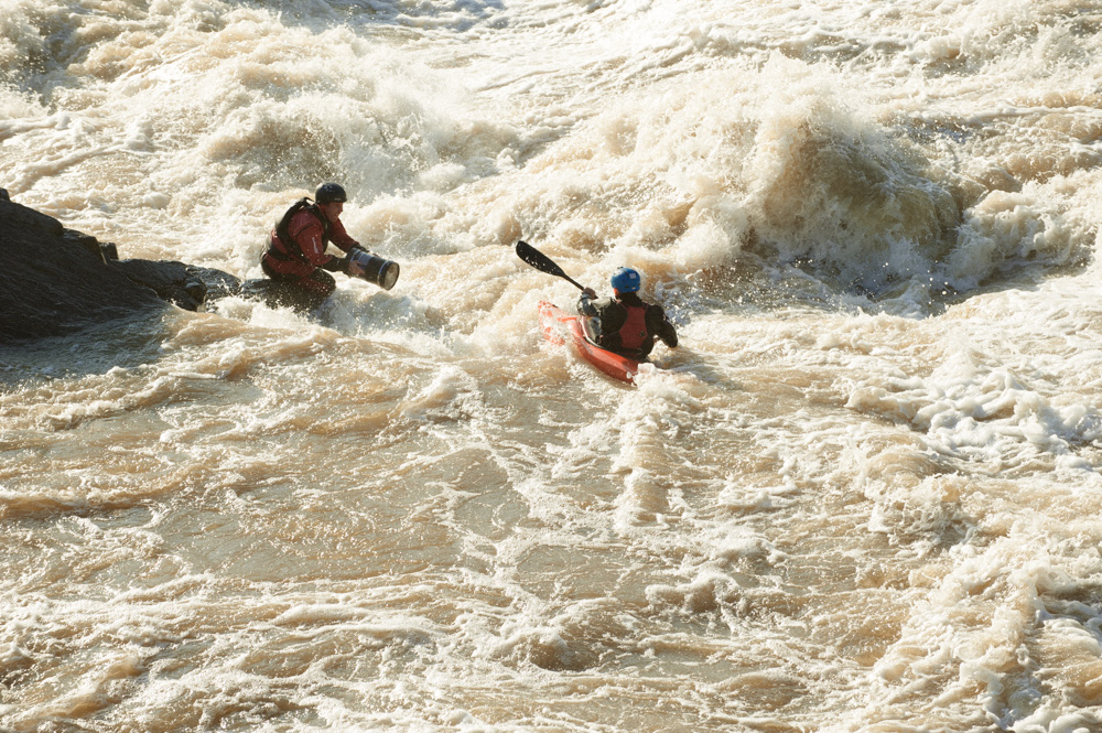 Steve Fisher and Jason Beakes in the river below Great Falls. Finlandia Vodka commercial.