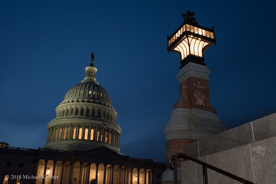 East elevation of the United States Capitol Building in Washington DC. Dusk.