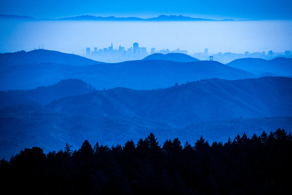San Francisco surrounded by fog in the distance.